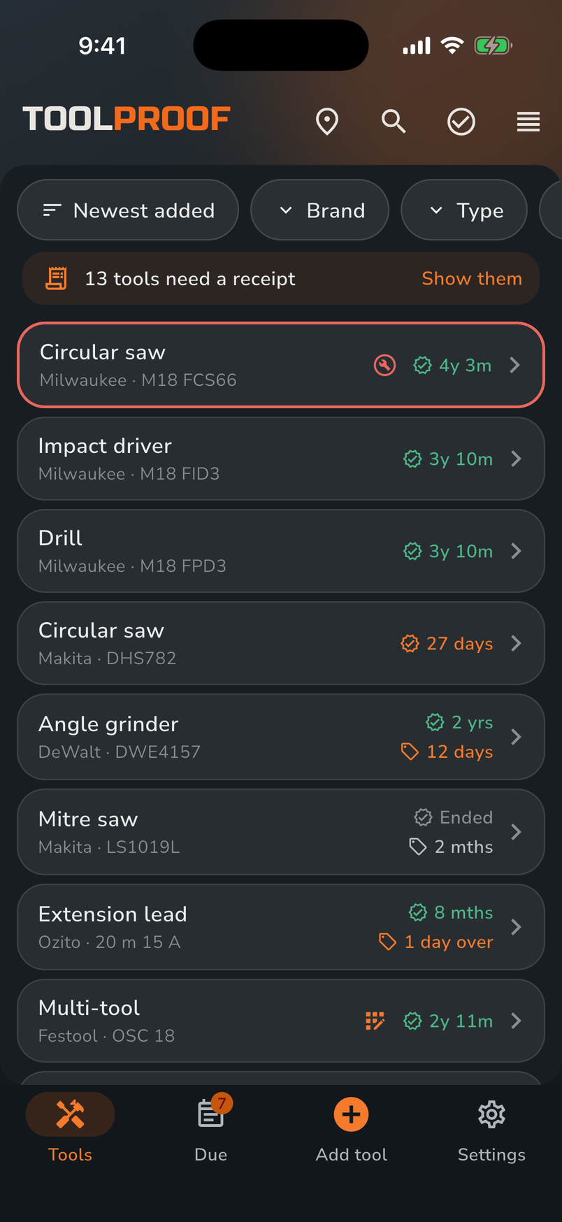 A list of tools in ToolProof